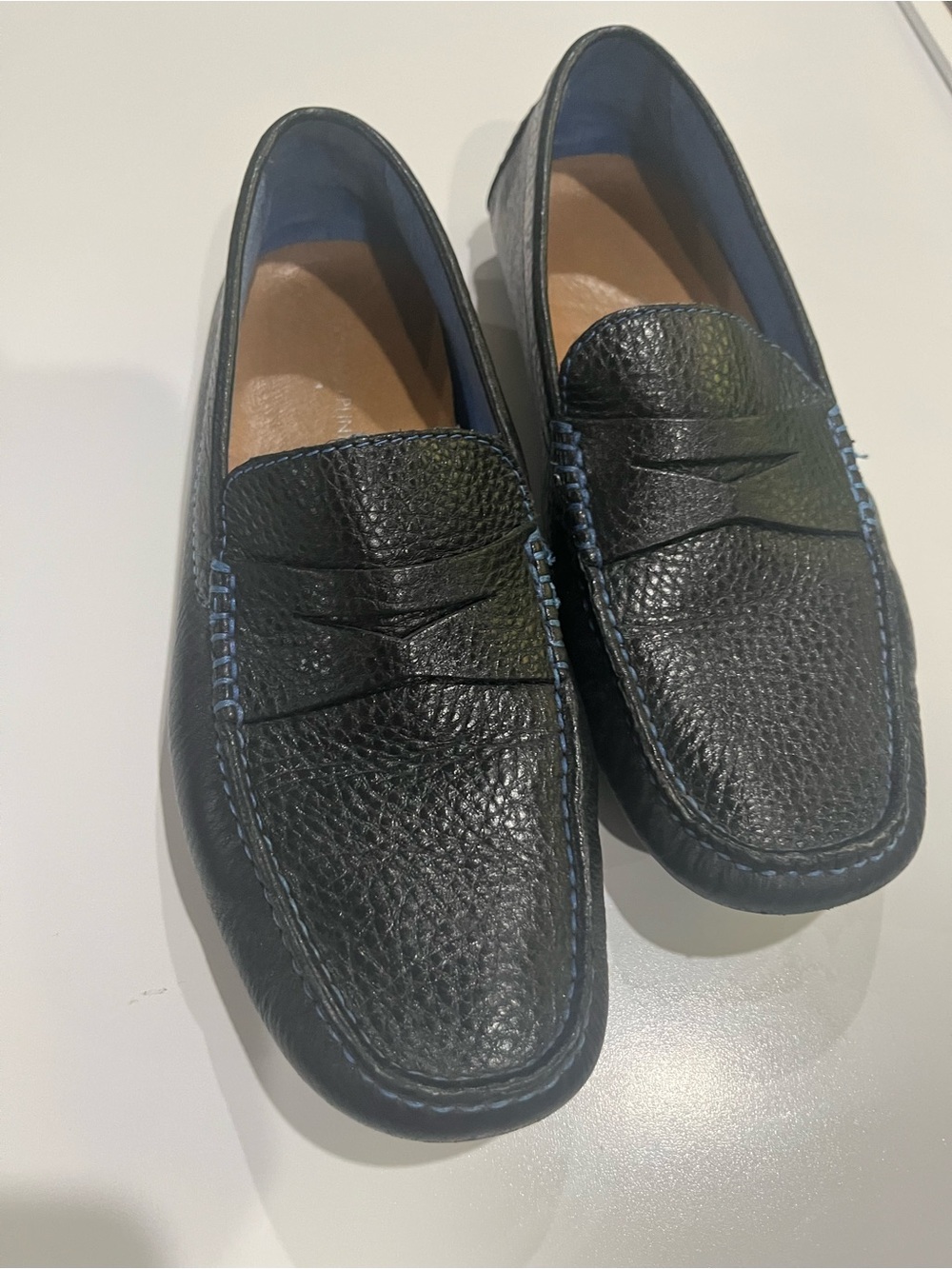 Donald Pliner Men's Blue Pebbled Leather Moc Toe Driving Loafers